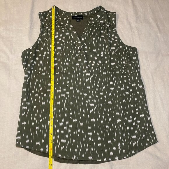 Fortune + Ivy Brielle Olive Print Womens M Blouse Tank V-Neck Mixed Material EUC - Picture 8 of 8